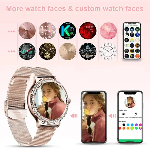 Imagen 2 del producto Reloj inteligente MEVADEN de oro rosa con Bluetooth y llamadas para mujer, más de 100 modos deportivos, Monitor de salud y Fitness, reloj inteligente para IOS y Android NX19