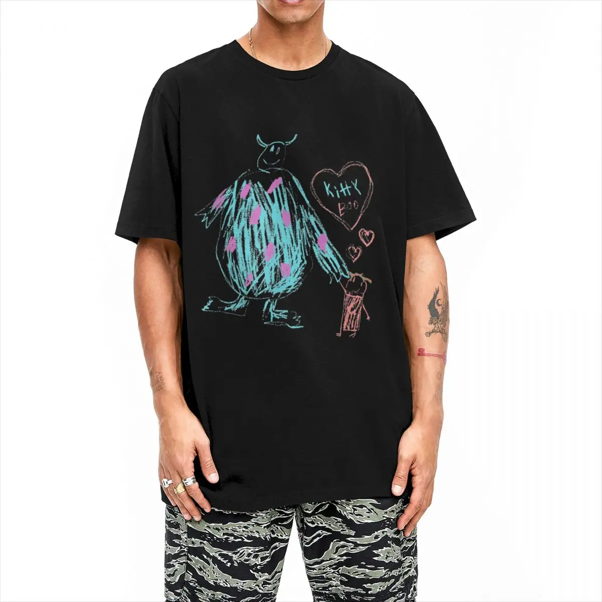 T-shirt de algodão para homens e mulheres, tops unissex com gola redonda, t manga curta, tops vintage, Sulley Kitty e Boo