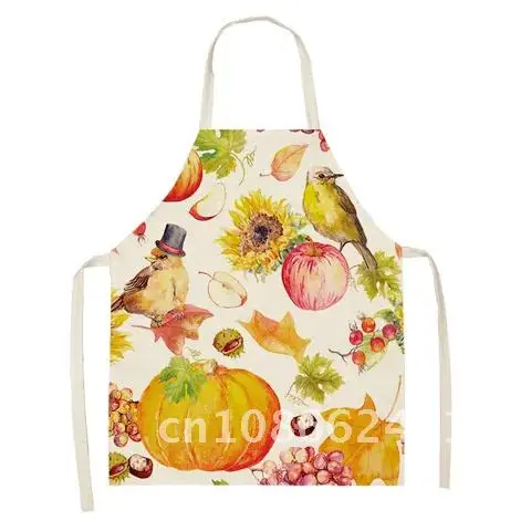 Apron Kitchen Household Female Antifouling Art Clean Pumpkin Pattern Cafe Accessories Men's Cooking Orange