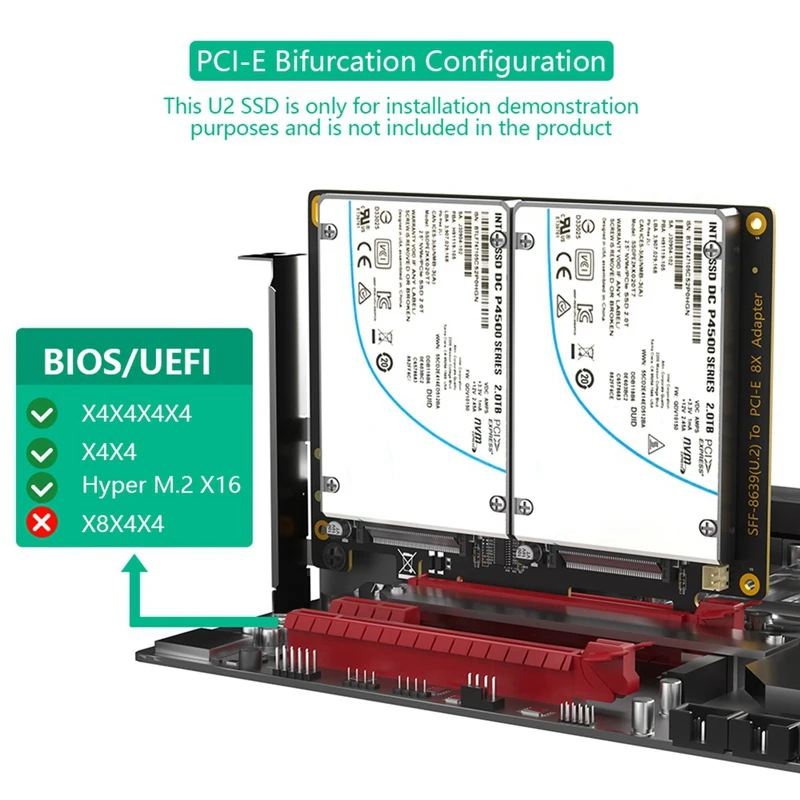 Dual U.2 SSD To Pcie 4.0 X8 Adapter, Support 2 X U.2 SSD Or Soft Raid, Without PCI-E Splitter Function