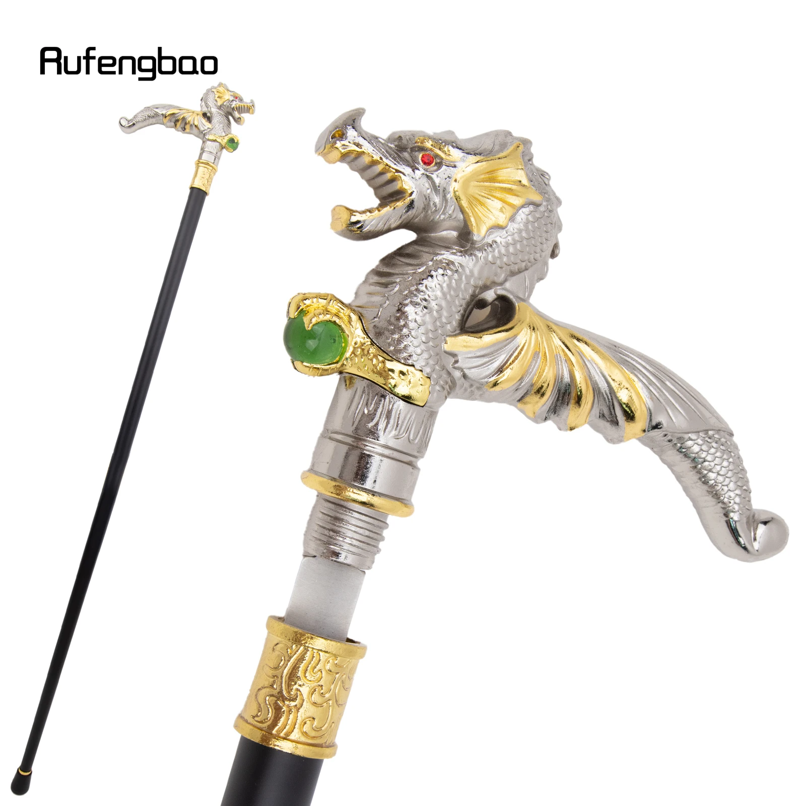 Golden White Dragon Scrambling Ball SINGLE Joint เดิน Stick ซ่อนแผ่นป้องกันตัวเอง Cane คอสเพลย์ Crosier Stick 93 ซม