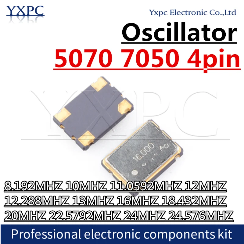 5pcs 5070 SMD Active Oscillator 8.192MHZ 10MHZ 11.0592MHZ 12MHZ 12.288MHZ 13MHZ 16MHZ 18.432MHZ 20MHZ 22.5792MHZ 24MHZ 24.576MHZ