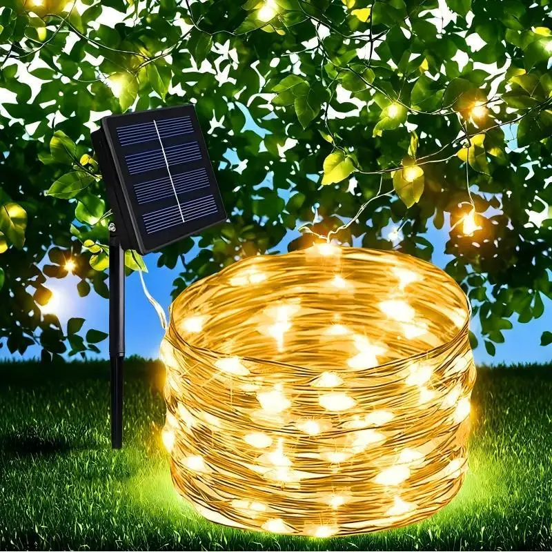 

Светодиодная уличная гирлянда на солнечных батареях, медная проволочная гирлянда-нить, для свадьбы, патио, Рамадана, домашнего декора, праздничное освещение на Ид Мубарак