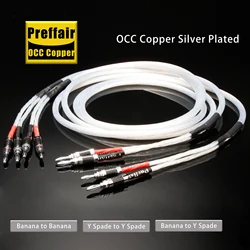 Preffair Hi-End 5N OCC Silver Plated Speaker Cable Banana Plug 2 to 2 Single cable HiFi Audio Loudspeaker Wire