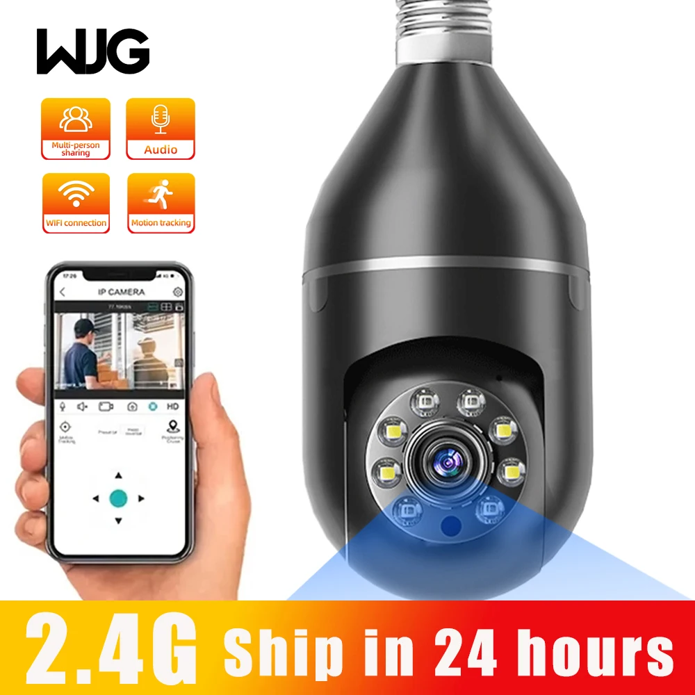 WJG 5G FI 카메라 E27 와이파이 생존 카메라, ahd 1080p 인간 감지 풀 컬러 야간 투시경, 가정용 방수 카메라