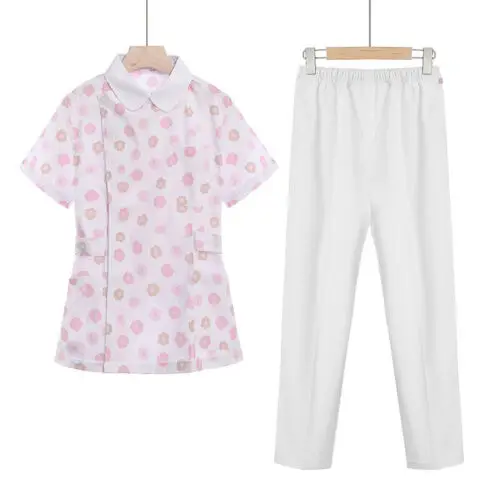 Babyoung Pink Summer Brand New stampato a maniche corte uniforme da infermiera Set medico opaco