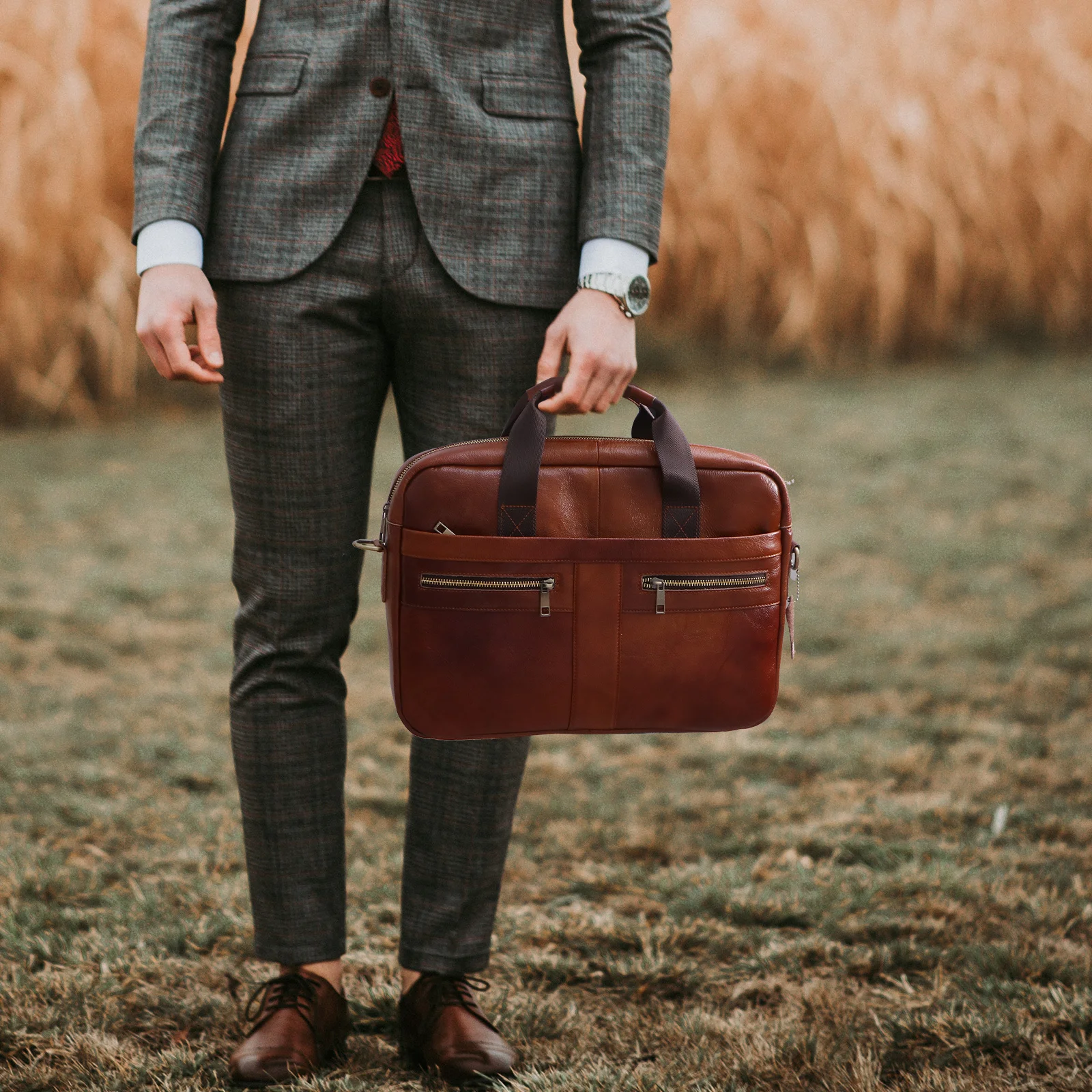 1 قطعة حقيبة رجال الأعمال القهوة سعة كبيرة حقيبة كتف قسط متعددة الوظائف حقيبة لرحلة العمل #3