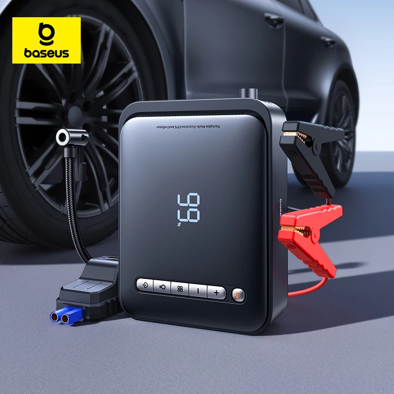 Démarreur de voiture portable Baseus 1000A avec batterie externe 2-en-1 et pompe à air pour démarrage d'urgence