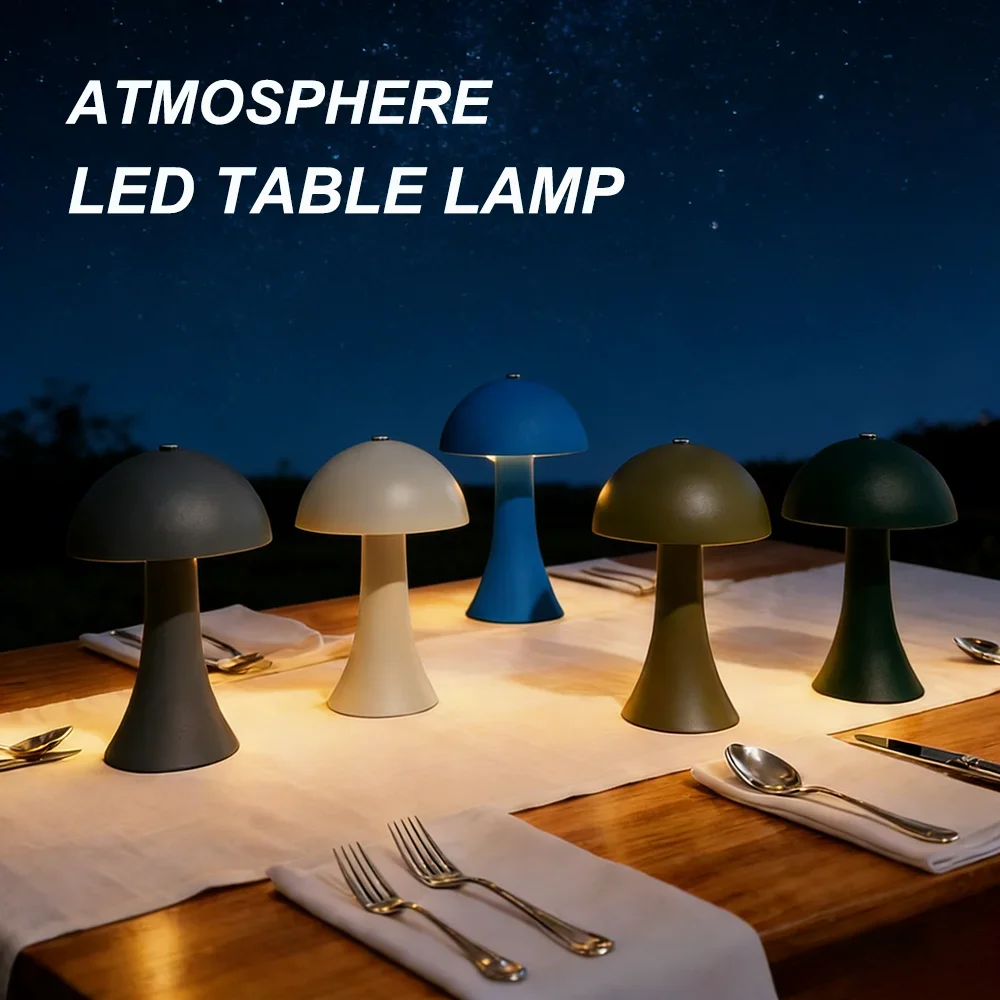 GGbingo Rechargeable New LED Table Lamp Retro Mushroom Touch Sensor Bedside Lamp For Home Bedroom Restaurant Bar Decor Light view 6