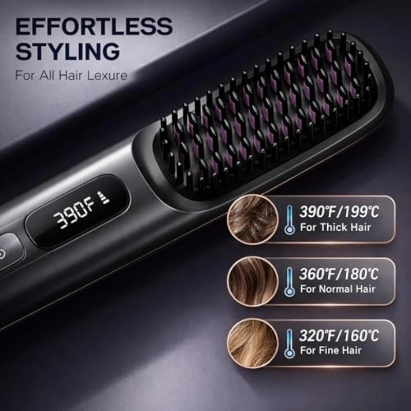 Verbesserte Tragbare Glättbürsten für Reisen mit LCD-Temperaturanzeige Schnellheizende Kabellose Mini-Haarbürsten für Frauen – Detail 7