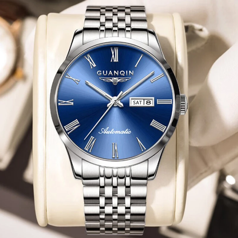 GUANQIN Luxury Men Watch Original Automatic Mechanical Stainless Steel Date Week Business Leisure Waterproof Watches for Man