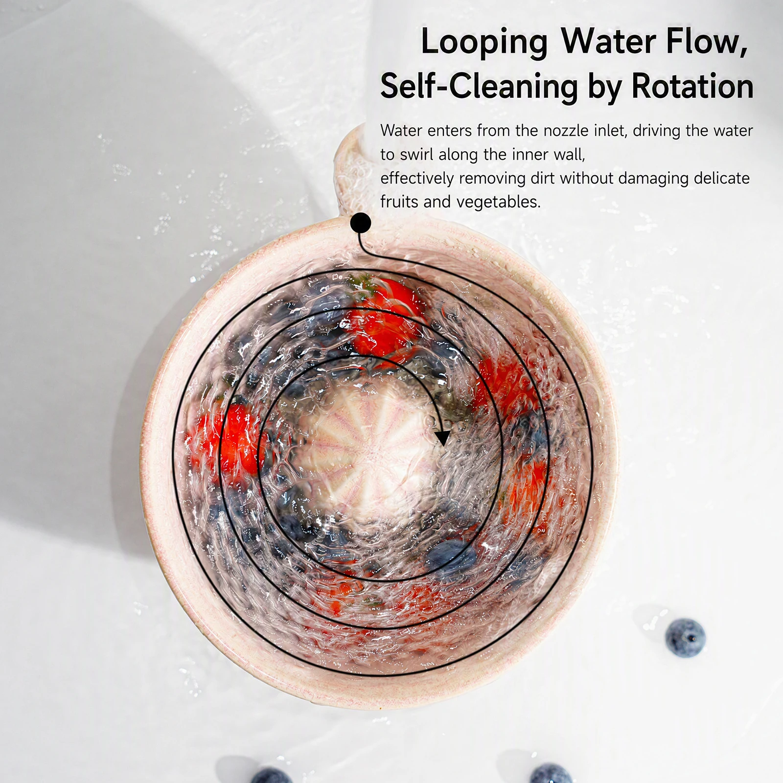 Fruit Washing Colander Ceramic Berry Swirl Bowl Built-in Drain Strainer Large Capacity Kitchen Prep