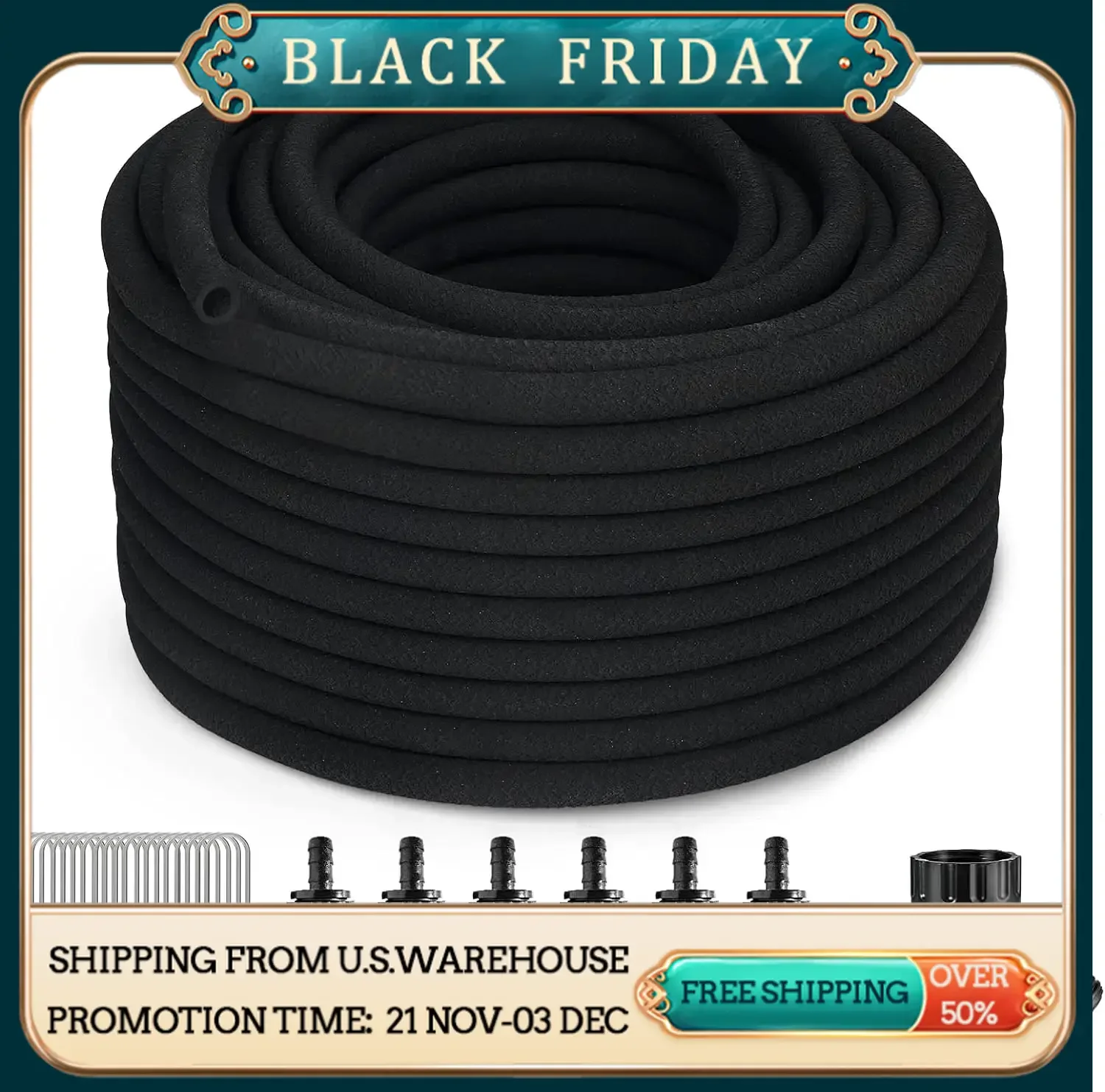 Soaker Hose for Garden Beds 1/2 Inch Rubber Longer Lasting Drip Irrigation Save of Water Various Accessories Great for Lawn