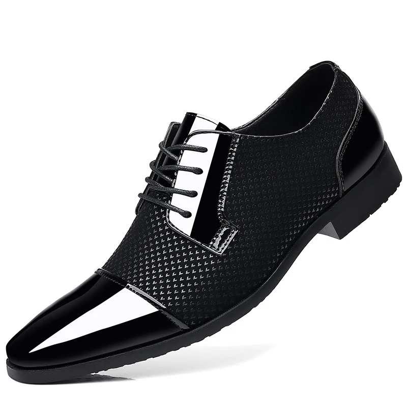 Fashionable Elegant Men's Wedding Shoes Perfect for Business Official Attire Formal Occasion Patent Leather Lace-up Shoes