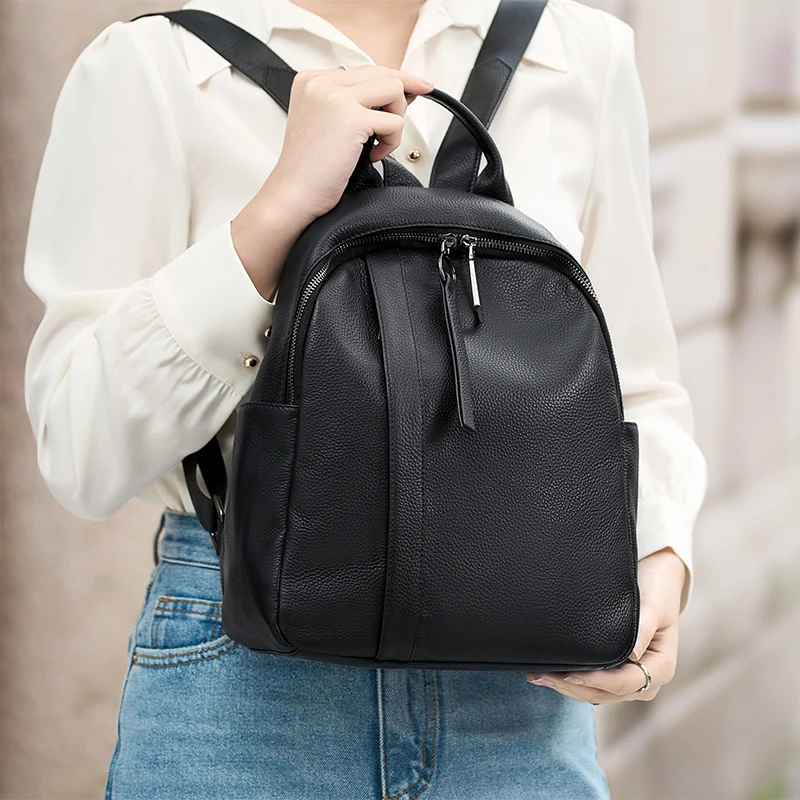 Limited Sale Full Cow Leather Backpack Women Fashion Backpack Black College Students School Bags Genuine Leather Bags #SC1913