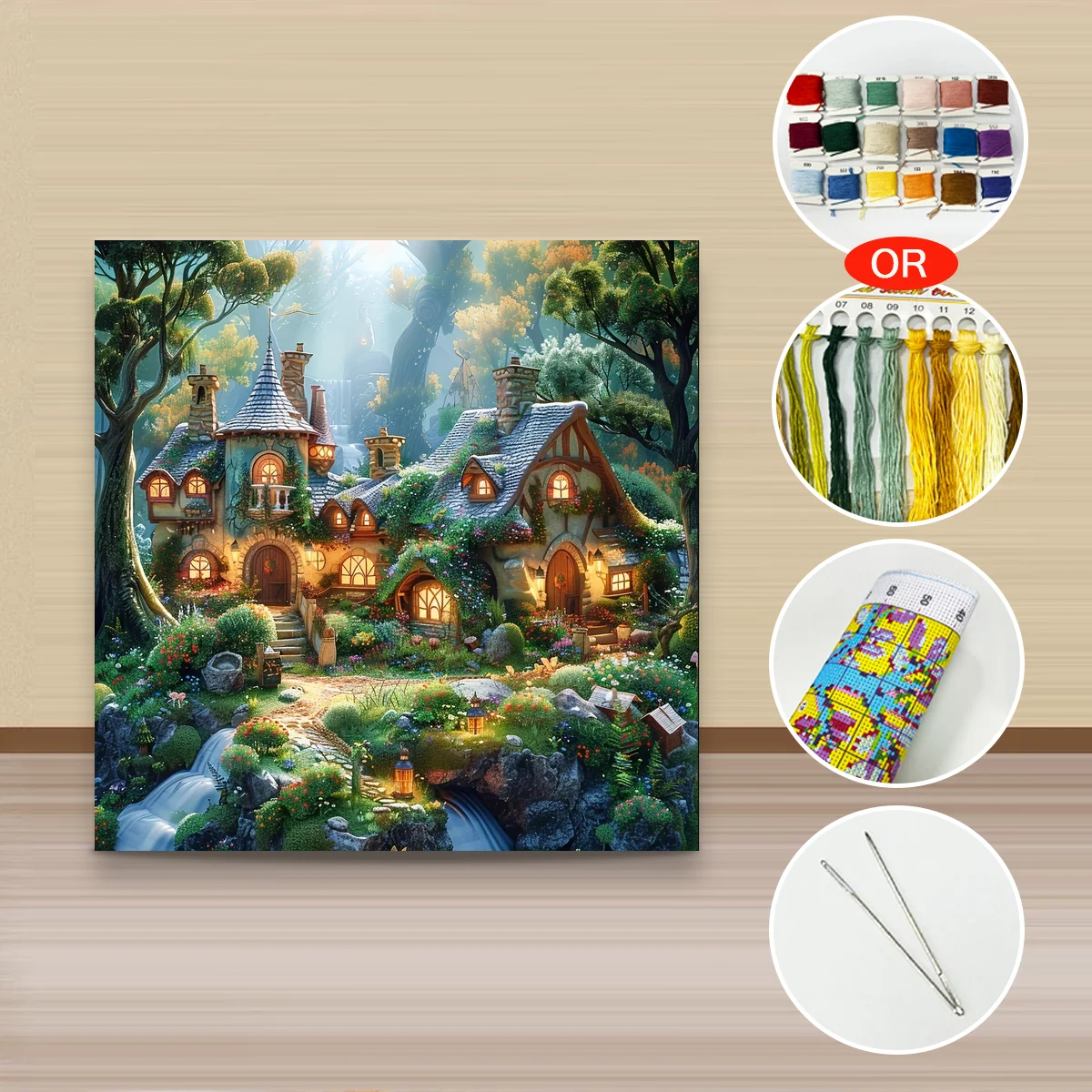 1 Stück 40x40 cm/15,74 Zoll, 11CT/14CT Druck Kreuzstich DIY-Set Neujahrsgeschenk Entspanntes Stickset für Anfänger, Frühlingslandschaft – Detail 2