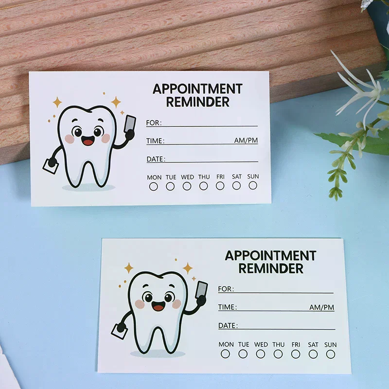 

100pcs Cute Tooth Design Dental Appointment Reminder Cards Professional Patient Notification Cards with Checkboxes Time &