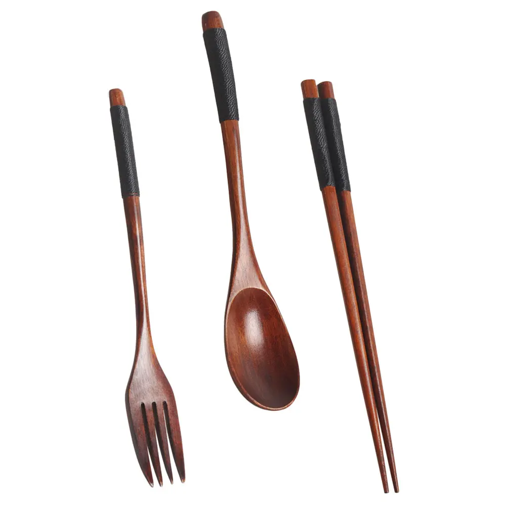 

1 set Wooden Tableware Set Portable Camping Forks Spoons Chopsticks Practical Easy Clean Safe Smooth