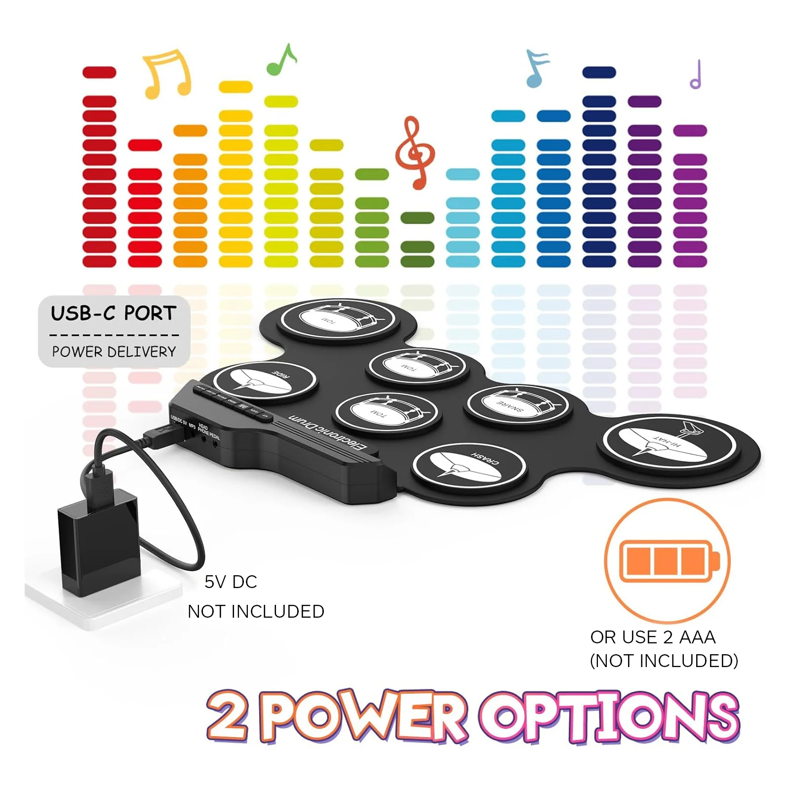 مجموعة واحدة من وسادات الطبول الإلكترونية المحمولة للمبتدئين، صوت واقعي، خفيف الوزن وسهل الحمل للسفر #6