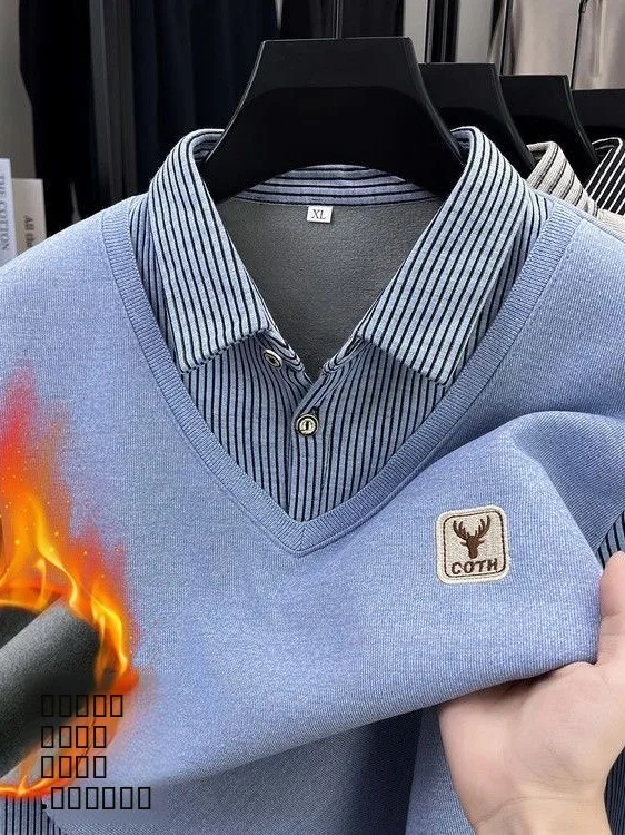 

Men's Fce Lined Knitted irt Collar Sweater Thiened Winter Warm Faion Casual Long Sve Knitwear Soft Polyester Inner