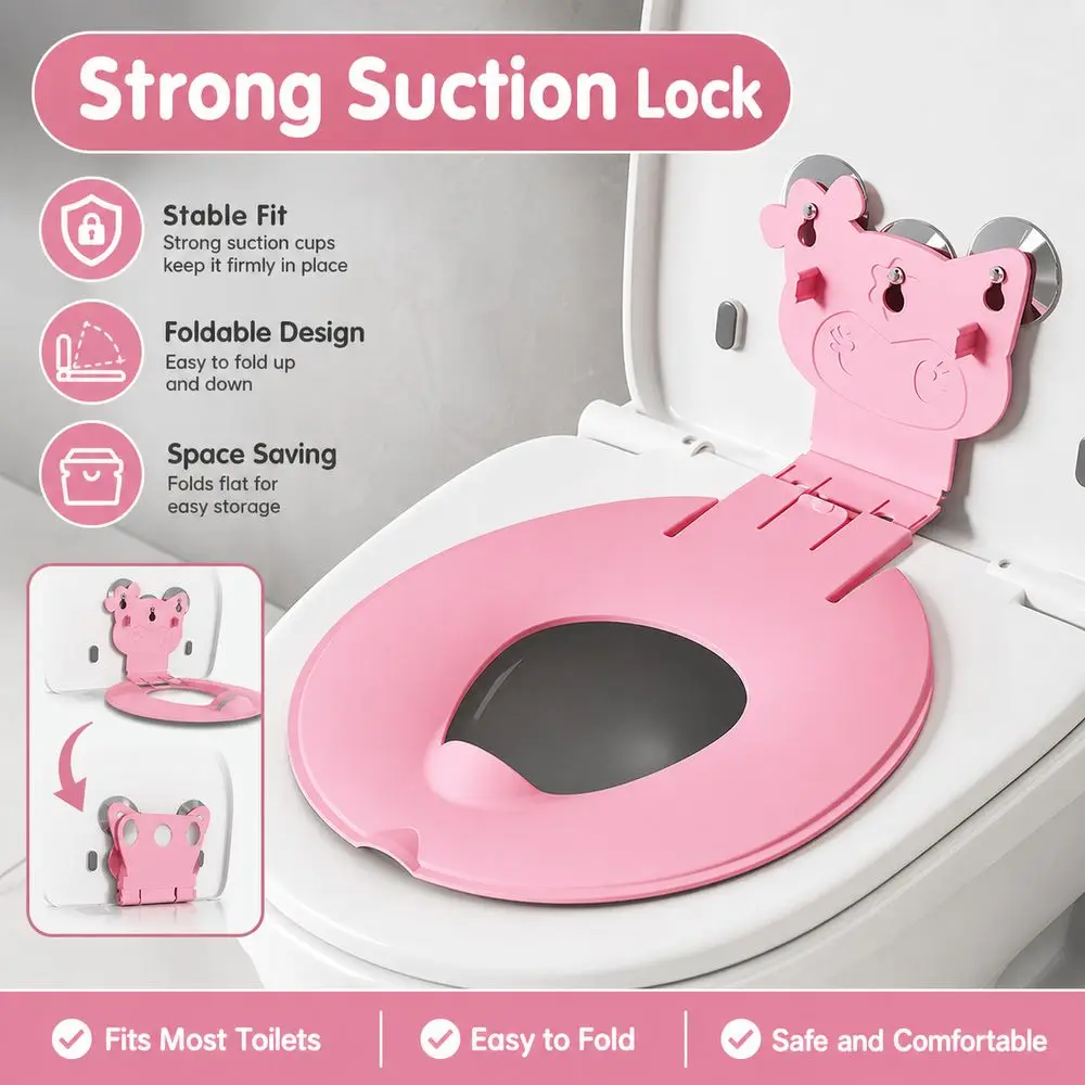 Foldable Toddlers Potty Training Seat Suction Cup Fixation Splash Proof Folding Potty Seat Adjustable Fit Nonslip