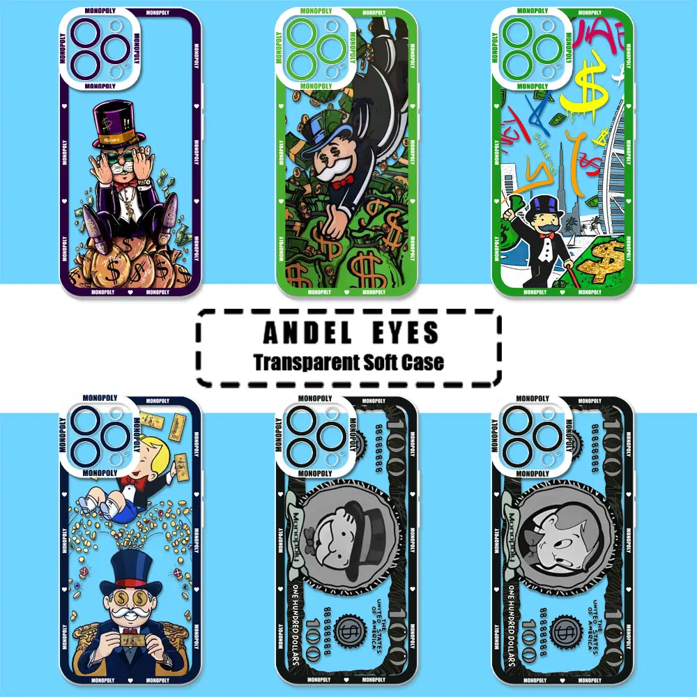 Dollar Money Monopolys Cartoon Phone Case For OPPO Reno 11 11F 10 8 8Z 8T 7 7Z 6 6Z 5 5F 4 2 PRO PLUS 5G Transparent Soft Cover