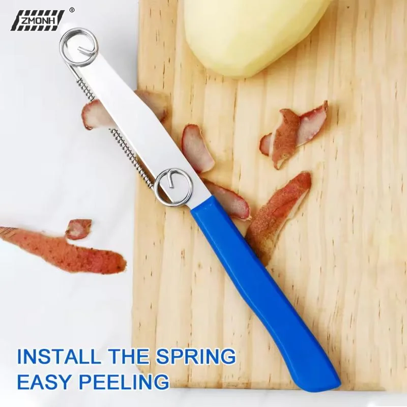 [H]Quick Slicing Cutter Portable Fruit Vegetable Cutter Peeler With Spring For Kitchen Use Stainless Steel Fruit Knives Peeler
