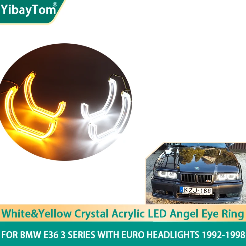 

LED Crystal Angel eyes Cut Style DRL DTM U Shape Light 6000K White yellow For BMW E36 3 Series with Euro headlights 1992-1998