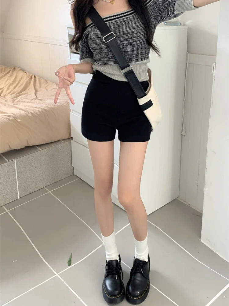 Shorts Frauen Feste Hohe Taille Alle-spiel Mode Streetwear Freizeit Heiße Einfache Weibliche Dünne Sommer Komfortable Bauch Chic Jugend