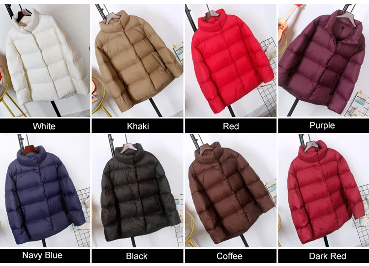 Schinteon Women Ultralight 90% White Duck Down Jacket Stand Collar Coat Casual Loose Winter Outwear High Quality 8 Colors