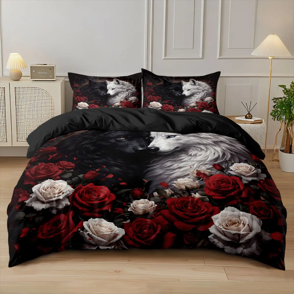 

3pcs Ferocious Wolf Animal World Print Coreless Duvet Cover Set Multiple Sizes Comfortable Bedding Decoration, Machine Washable