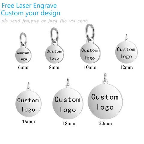 30pcs Custom Logo Tags Laser Engraved Charms Laser engrave your design Stainless Steel Charms Bracelet Charms Necklace Pendants