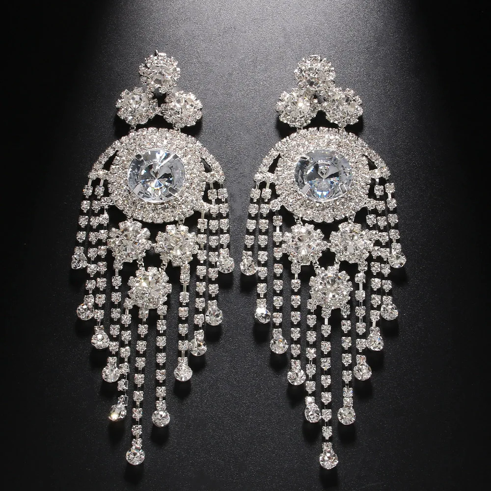 Stonefans Exaggerated Colorful Earrings Oversize Accessories for Women 2024 Party Queen Crystal Tassel Dangle Earrings Jewelry