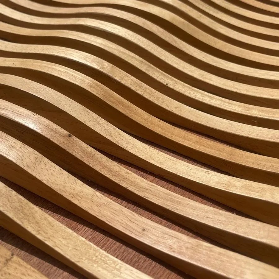 Solid Wood Wavy Curve Mosaic Tiles 3D Special Shaped Wall Hanging Decor for Bar Background Home Office Art Wooden Wall Panels - view 4