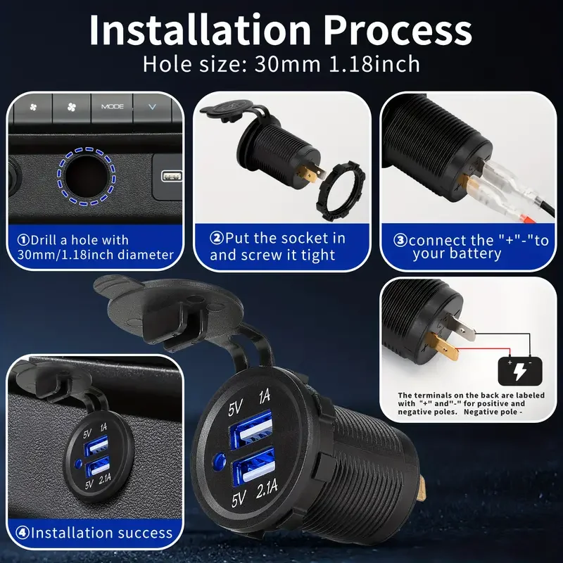 12-24V dvojí USB auto nabíječka nástrčkový vodotěsný auto energie vývod 3.1A USB nabíječka pro auto motocykl kamion RV loď