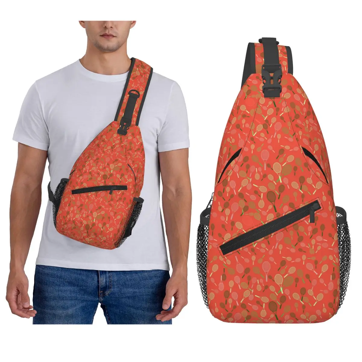 مضارب التنس وكرات حقيبة الصدر الرجال حبال Crossbody على ظهره حقيبة الصدر السفر المشي لمسافات طويلة Daypack حقيبة الكتف