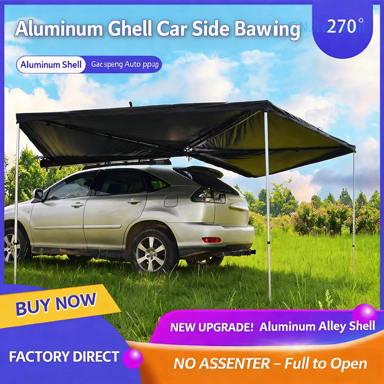 Aluminum Shell 270 Degree Car Awning Tent Sunshade for Overland Camping SUV Side Shade Canopy