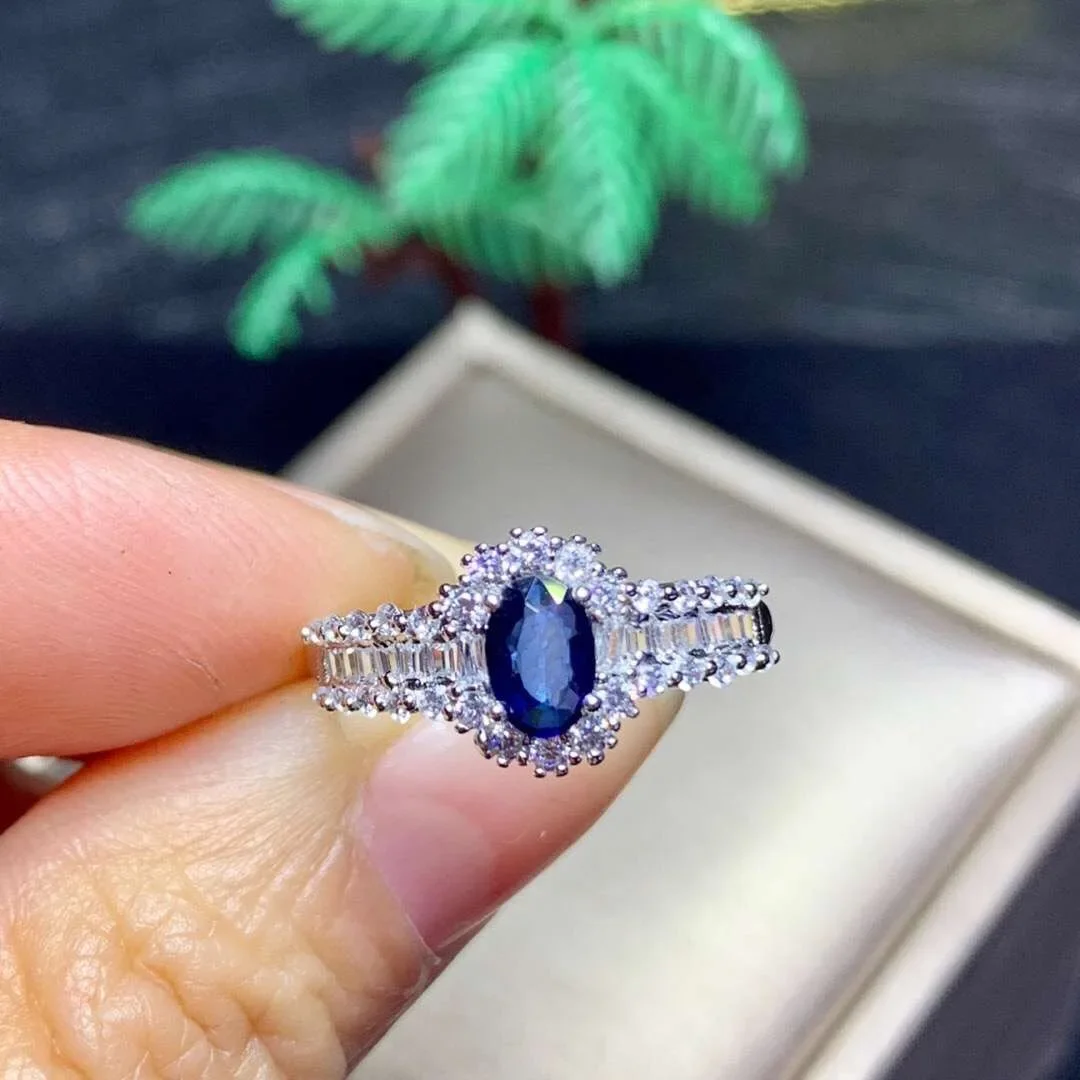 

Натуральное кольцо с сапфиром для помолвки, серебряное кольцо 4 мм * 6 мм, твердое серебро 925 пробы, ювелирные изделия с сапфиром