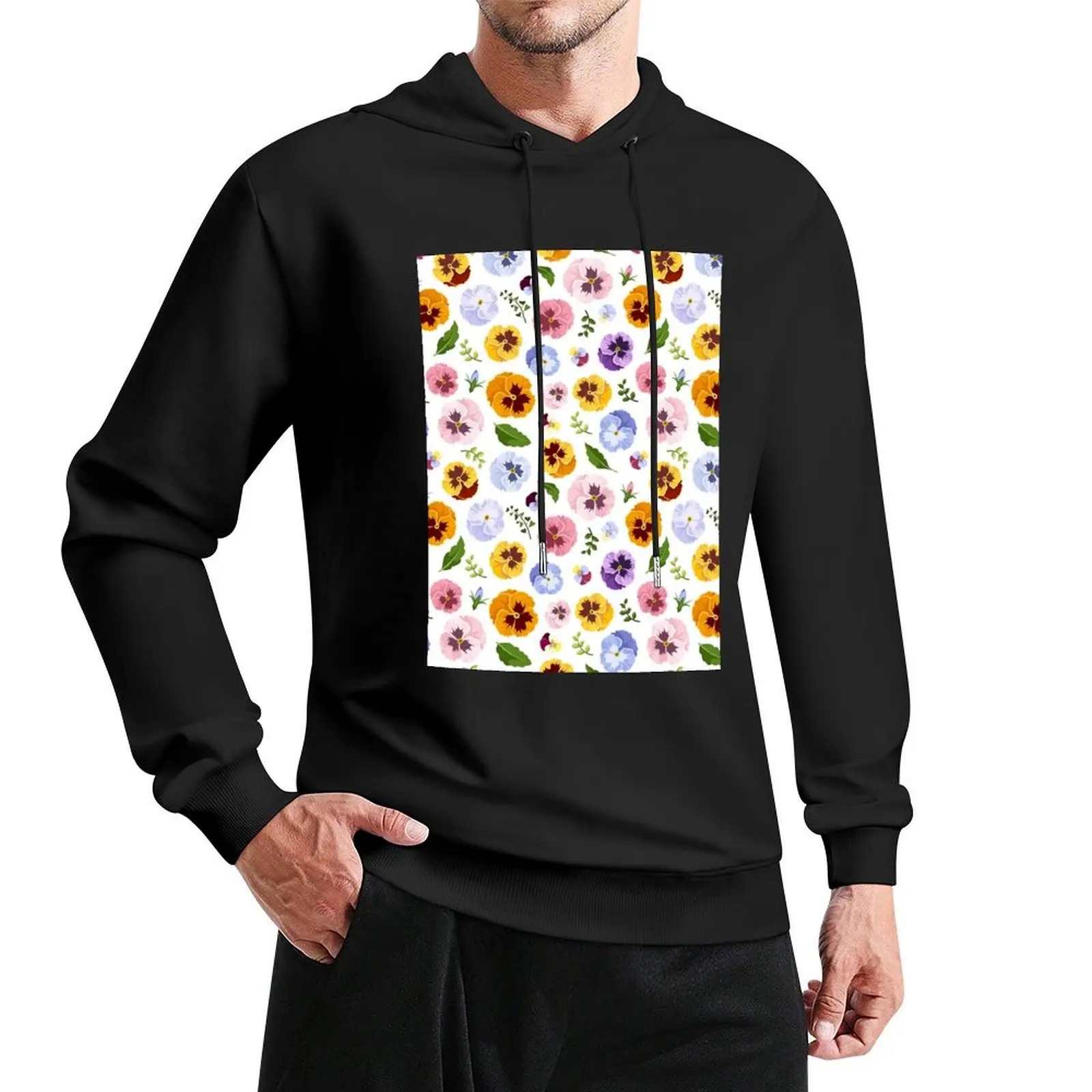 

Floral pattern with bright colorful pansy flowers. Pullover Hoodie autumn jacket men new in hoodies and blouses