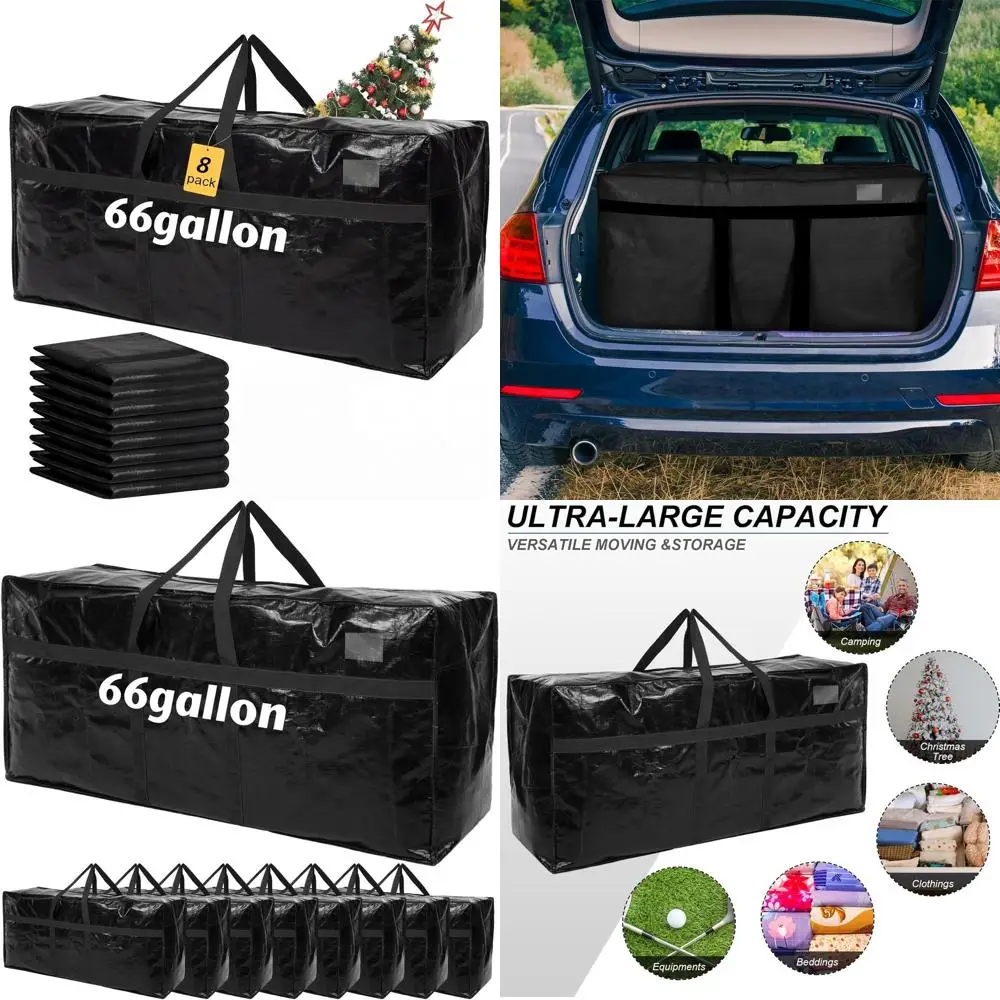 

6-Pack Large 66 Gallon Zippered Christmas Tree Storage Bags with Handles, Heavy Duty XXL Totes for Trees 4-12 ft (Black)