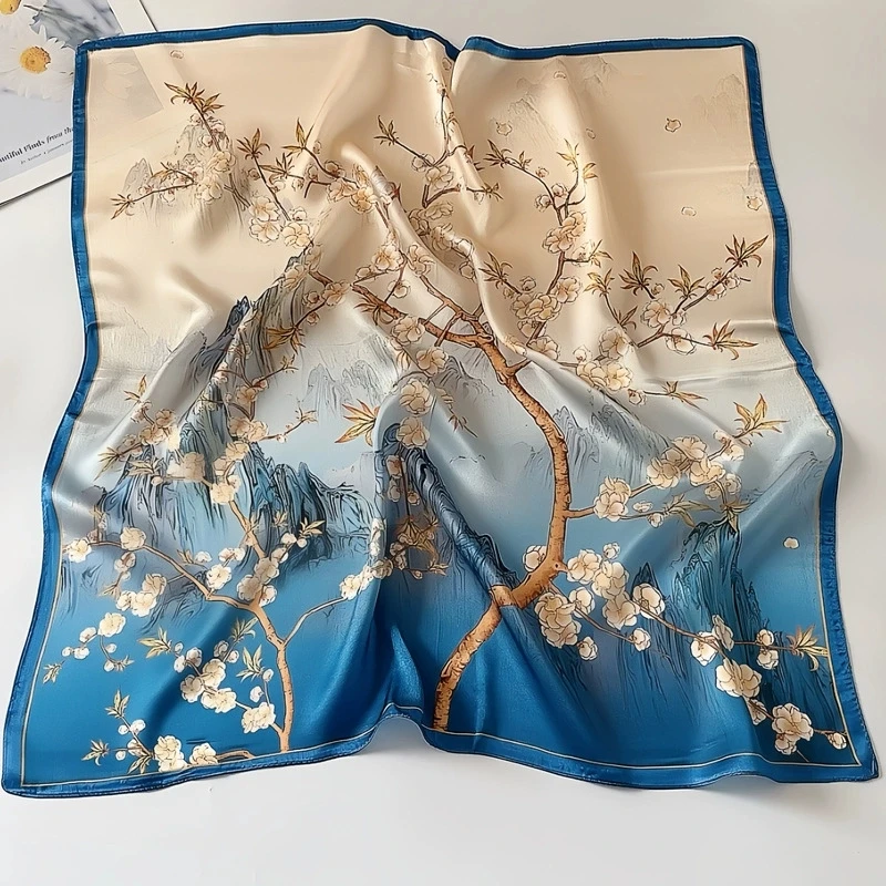 

70cm Hangzhou Mulberry Silk Square Scarf Flower Printed Design Spring Summer 100% Silk Gift Scarf Bandana Headscarves