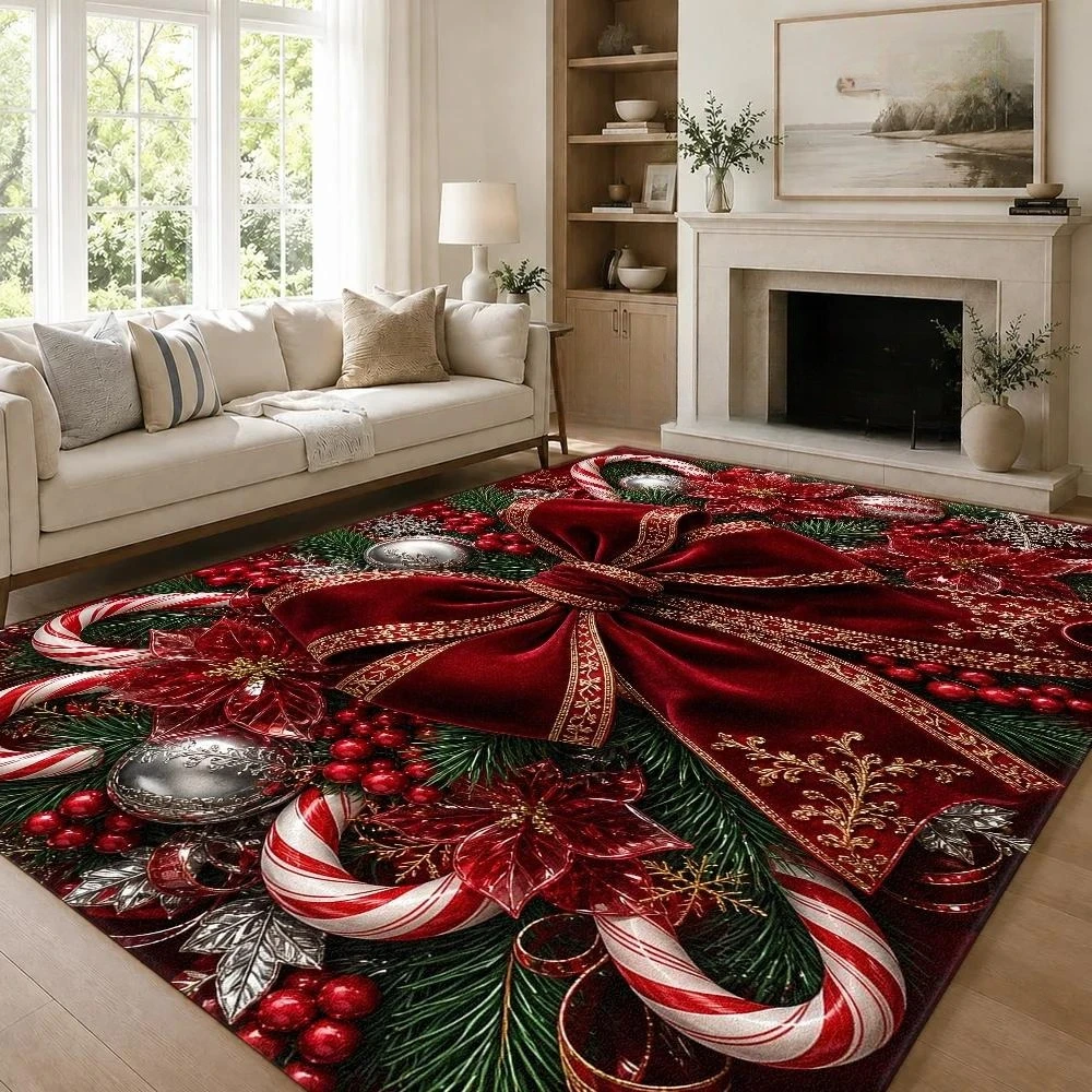 Christmas Floor Mat Peppermint Swirl Bauble Rug Pine Snowflake Pattern Doormat Home Decor Living Room Xmas Decoration