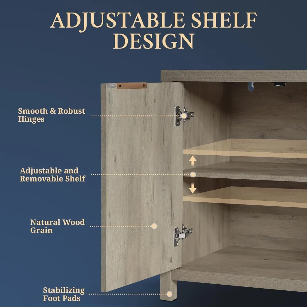 56インチの大型ビュッフェモダンなクレデンザ、調節可能な棚付き、ファームハウスメディアコンソール収納キャビネット、リビングルームの玄関用、