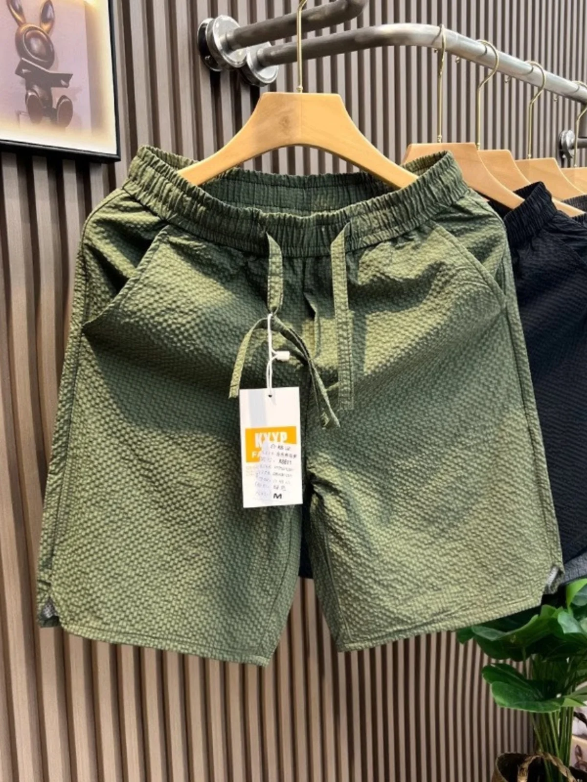 

Ice Silk Bubble Cloth Casual orts Men's Qui Dry Sports Loose Beach Five-Point Faionable Trendy Youth Daily Polyester Fiber