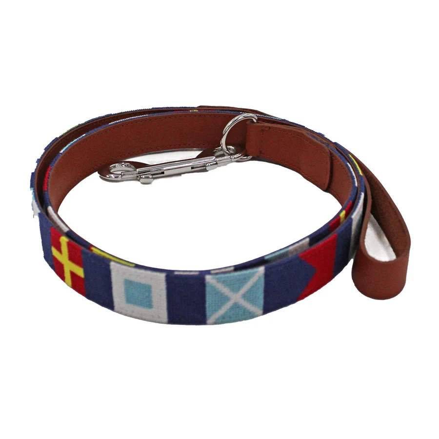 Custom Embroidered American Flag Pet Supplies Adjustable Size Genuine Leather Dog Leash