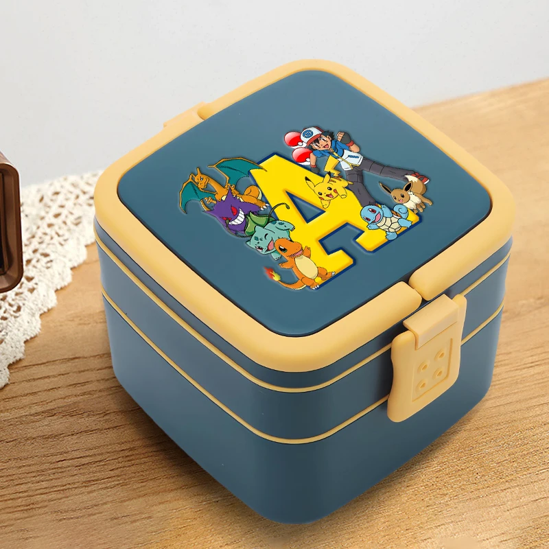 Ланч-бокс Pokemon Bento, аниме, буквы A-Z, двухслойные контейнеры для хранения еды, школьный ланч-бокс для пикника, офисный обеденный чехол для детей
