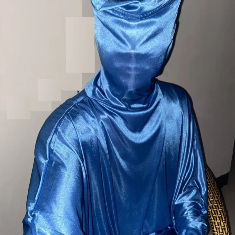 Man Silky Touch Soft Hooded Maxi Dress Head Cover Long Bat Sleeve Dress Baotou Ice Silk Muslim Kebaya Women Kaftan Robe view 2