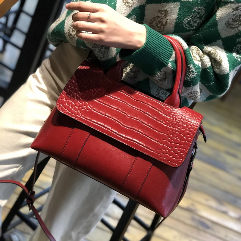 Women's Cowhide Genuine Leather Bag Female Crossbody Designer Luxury Shoulder Bags Ladies Casual Retro Large Capacity Handbag