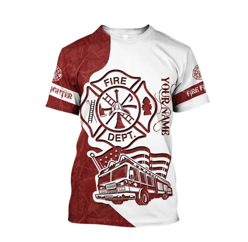 

3D Printed Pattern Men's Firefighter T-shirt Oversized Clothing Casual Summer T-shirt Short Sleeved Unisex Personality