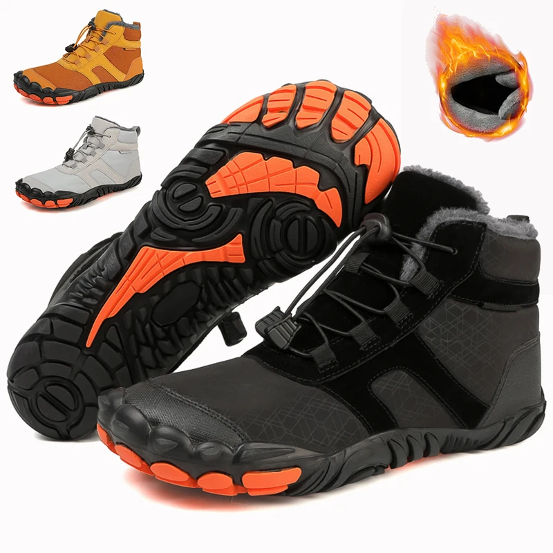 Waterproof Barefoot Shoes Womens Mens Winter Non Slip Snow Boots Cotton Warm Fur Lined Unisex Walking Hiking Outdoor Sneakers